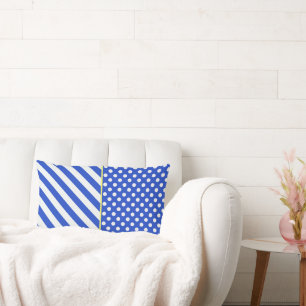 Royal Blue Polka Dots and Stripes by ShirleyTaylor Lumbar Pillow