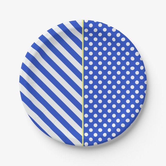Royal Blue Polka Dots and Stripes by ShirleyTaylor Paper Plates (Front)