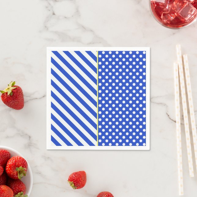Royal Blue Polka Dots And Stripes by STaylor Paper Napkins (Insitu)