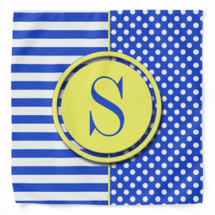 Royal Blue Polka Dots and Stripes-Monogram STaylor Bandana