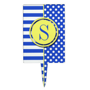 Royal Blue Polka Dots and Stripes-Monogram STaylor Cake Topper