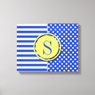 Royal Blue Polka Dots and Stripes-Monogram STaylor Canvas Print