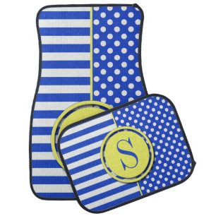 Royal Blue Polka Dots and Stripes-Monogram STaylor Car Mat