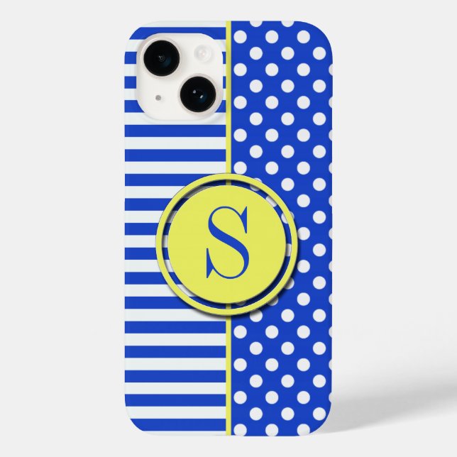 Royal Blue Polka Dots and Stripes-Monogram STaylor Case-Mate iPhone Case (Back)