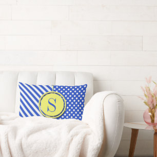 Royal Blue Polka Dots and Stripes-Monogram STaylor Lumbar Pillow