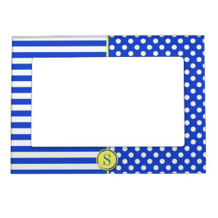 Royal Blue Polka Dots and Stripes-Monogram STaylor Magnetic Picture Frame