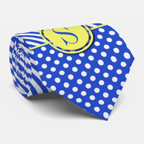 Royal Blue Polka Dots and Stripes_Monogram STaylor Neck Tie