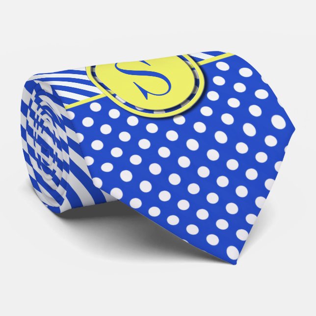 Royal Blue Polka Dots and Stripes-Monogram STaylor Neck Tie (Rolled)