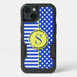 Royal Blue Polka Dots and Stripes-Monogram STaylor iPhone 13 Case