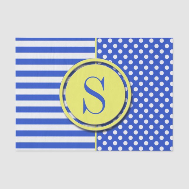Royal Blue Polka Dots and Stripes-Monogram STaylor Tissue Paper (Front)