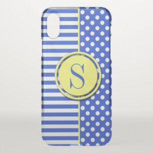 Royal Blue Polka Dots and Stripes-Monogram STaylor iPhone X Case