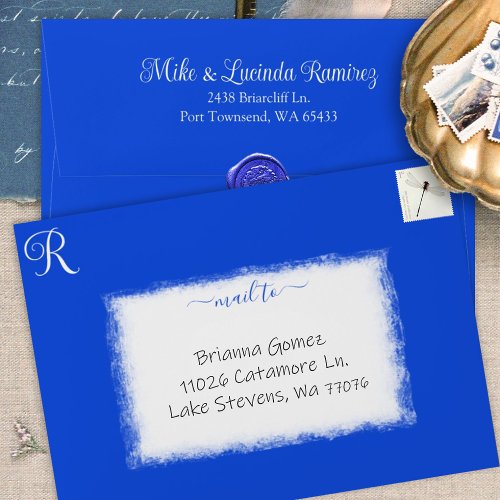 Royal Blue Pre_addressed 5x7 Monogram Quinceanera Envelope