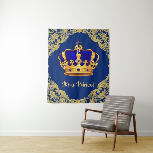 Royal Blue Prince Baby Shower Backdrop Banner