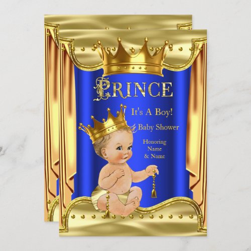 Royal Blue Prince Baby Shower Gold Blonde Boy Invitation