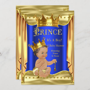 Royal Blue Prince Baby Shower Gold Brunette Boy Invitation