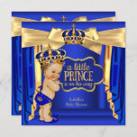 Royal Blue Prince Baby Shower Gold Crown Brunette Invitation at Zazzle