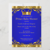 Royal Blue Prince Baby Shower Gold Crown Brunette Invitation (Back)