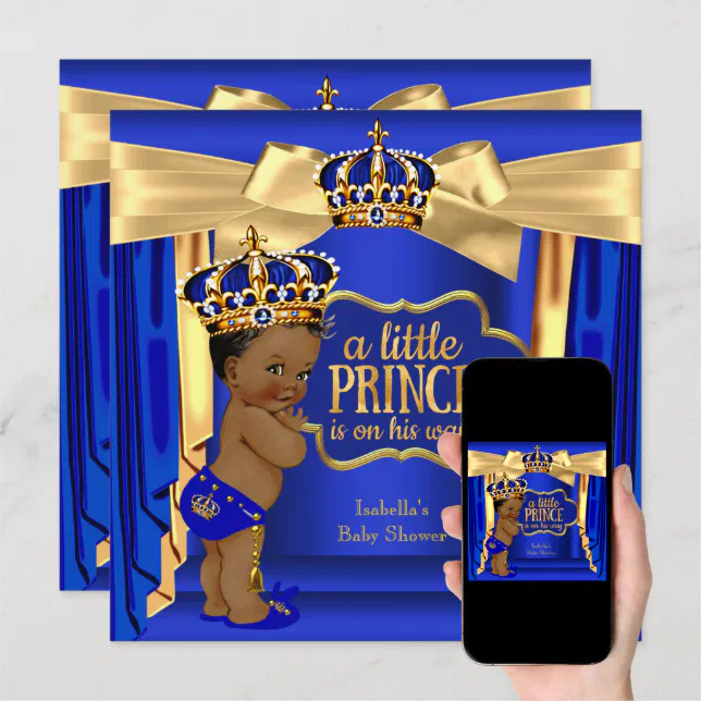 Royal Blue Prince Baby Shower Gold Crown Ethnic Invitation Zazzle