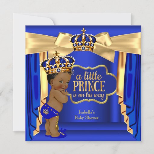 Royal Blue Prince Baby Shower Gold Crown Ethnic Invitation | Zazzle