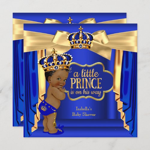 Royal Blue Prince Baby Shower Gold Crown Ethnic Invitation