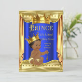 Royal Blue Prince Baby Shower Gold Ethnic Invitation (Standing Front)