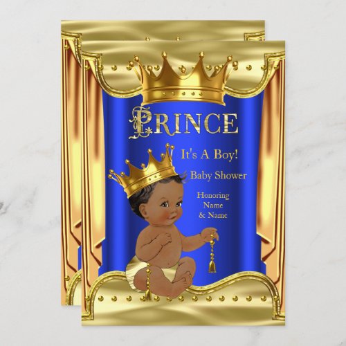 Royal Blue Prince Baby Shower Gold Ethnic Invitation
