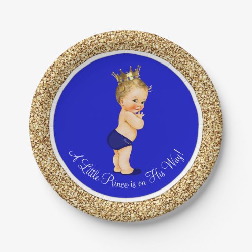 Royal Blue Prince Baby Shower Paper Plates