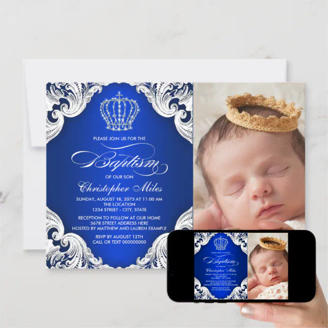 Royal Blue Prince Baptism Invitations | Zazzle