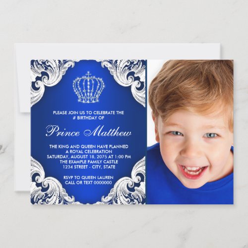 Royal Blue Prince Birthday Party Invitation