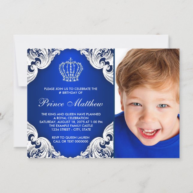 Royal Blue Prince Birthday Party Invitation (Front)
