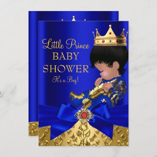Royal Blue Prince Boy Baby Shower African American Invitation