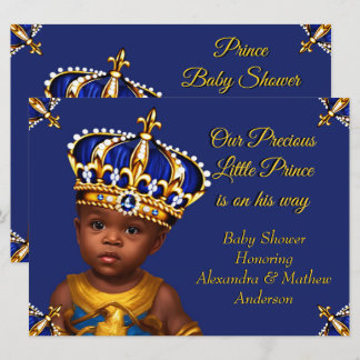 Royal Blue Prince Boy Baby Shower Gold Ethnic Invitation