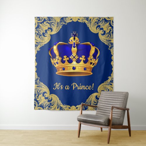 Royal Blue Prince Crown Baby Shower Backdrop