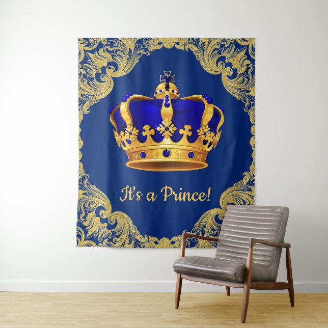 Royal Blue Prince Crown Baby Shower Backdrop (In Situ)