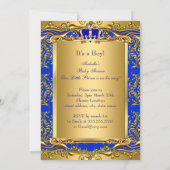 Royal Blue Prince Crown Baby Shower Bear Brunette Invitation (Back)