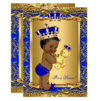 Royal Blue Prince Crown Baby Shower Bear Ethnic Card