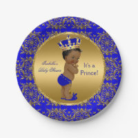 Royal Blue Prince Crown Baby Shower Ethnic Paper Plate