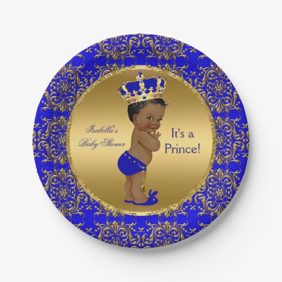 Royal Blue Prince Crown Baby Shower Ethnic Paper Plate