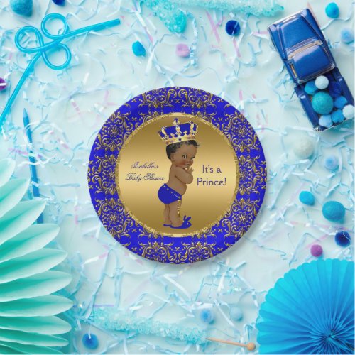 Royal Blue Prince Crown Baby Shower Ethnic Paper Plates