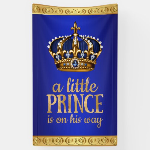 Royal Blue Prince Crown Boy Baby Shower Banner