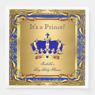 Royal Blue Prince Gold Crown Baby Shower Boy Paper Dinner Napkins