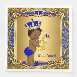 Royal Blue Prince Gold Crown Baby Shower Ethnic Paper Dinner Napkins