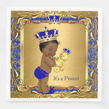 Royal Blue Prince Gold Crown Baby Shower Ethnic Paper Dinner Napkins