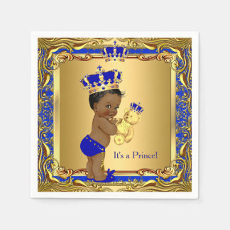 Royal Blue Prince Gold Crown Baby Shower Ethnic Paper Napkin