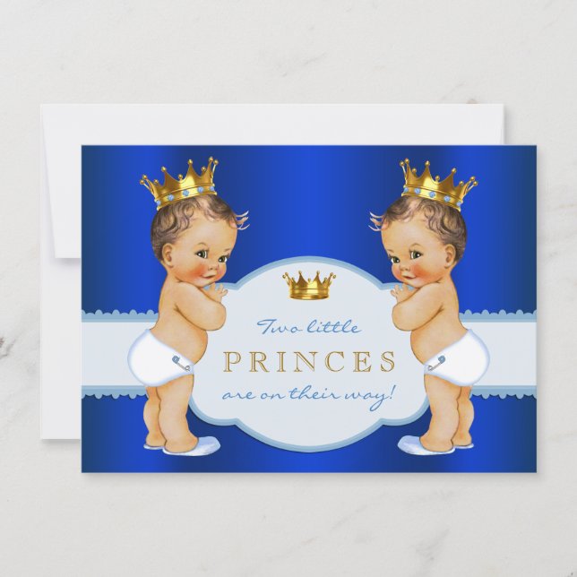 Royal Blue Prince Twin Boy Baby Shower Invitation (Front)