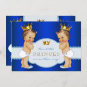 Royal Blue Prince Twin Boy Baby Shower Invitation (Front/Back)