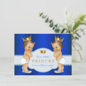 Royal Blue Prince Twin Boy Baby Shower Invitation (Standing Front)