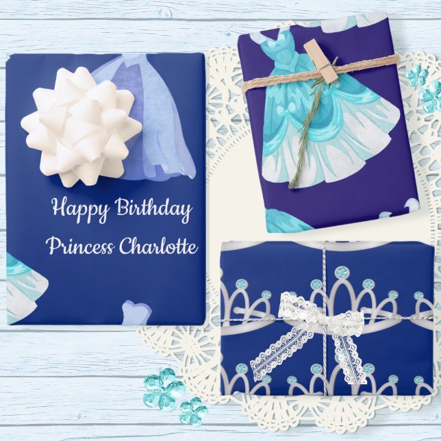 Royal Blue Princess Birthday Wrapping Paper Sheets (Creator Uploaded)