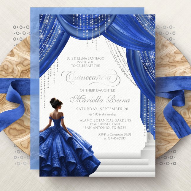 Royal Blue Princess Dress Elegant Quinceanera Invitation (Creator Uploaded)