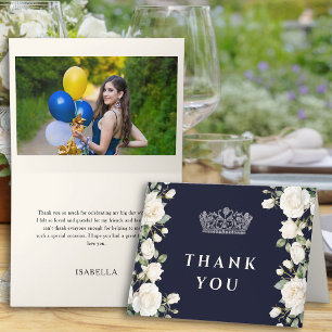 Royal Blue Princess Dress Tiara Quinceanera Photo Letterpress Thank You Card